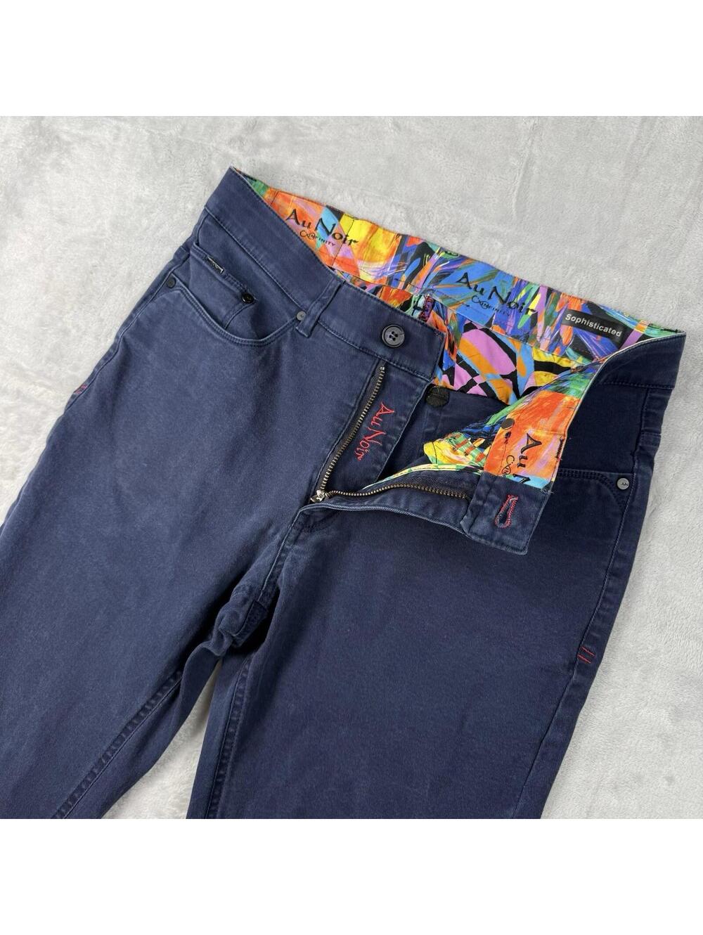 Au Noir Slim Fit Pants Navy Stretch Designer Trousers Mens 30x29 Preppy Floral